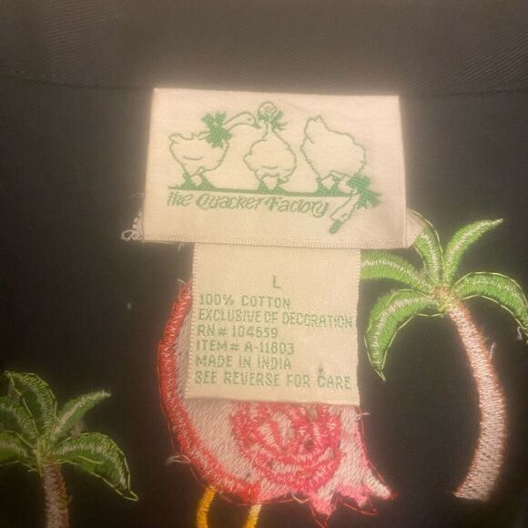 Quaker Factory Black Lightweight Jacket with Embroidered Flamingos Sz L - Picture 11 of 14